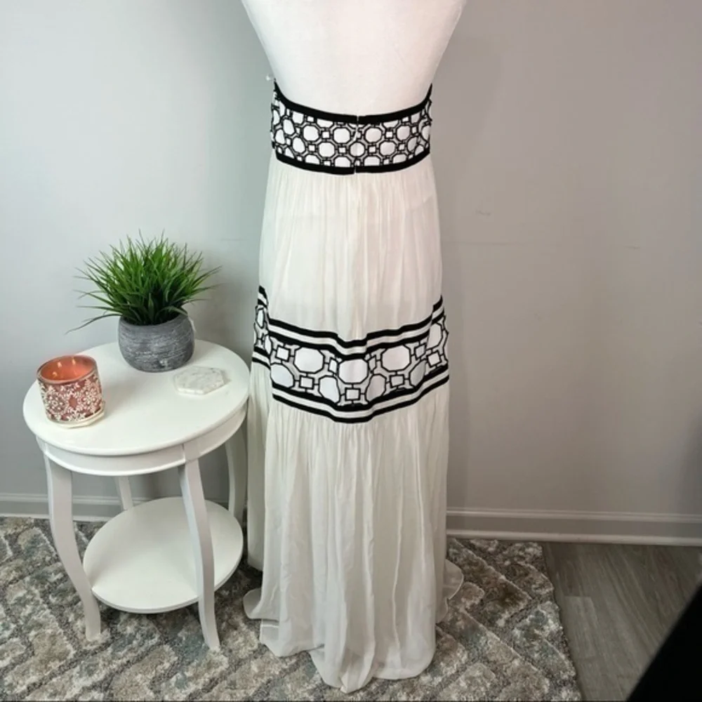 Tory Burch Christie Strapless Maxi Dress Size 4 White Black Silk Runway NWT